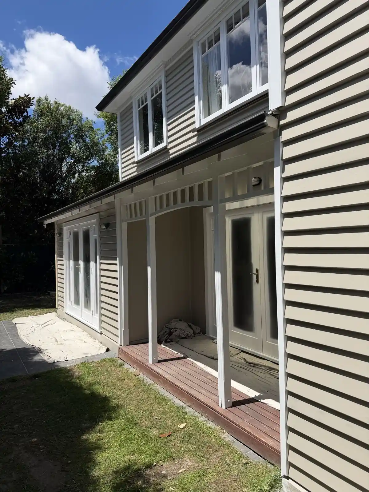 Rear of the house with the new verandah and French doors